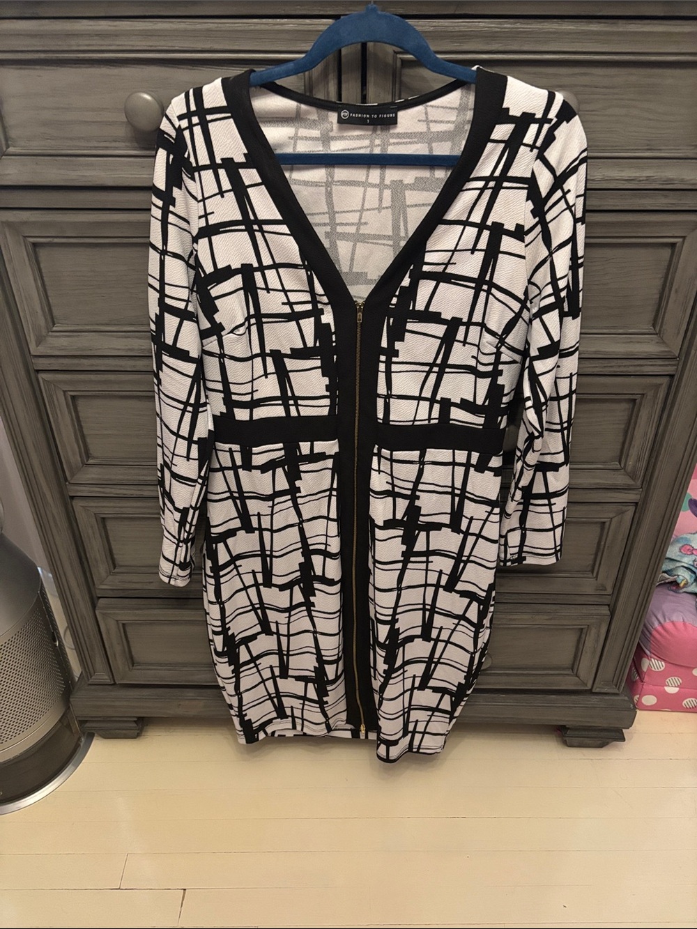 Fashion to Figure Black and White Midi Zip Dress